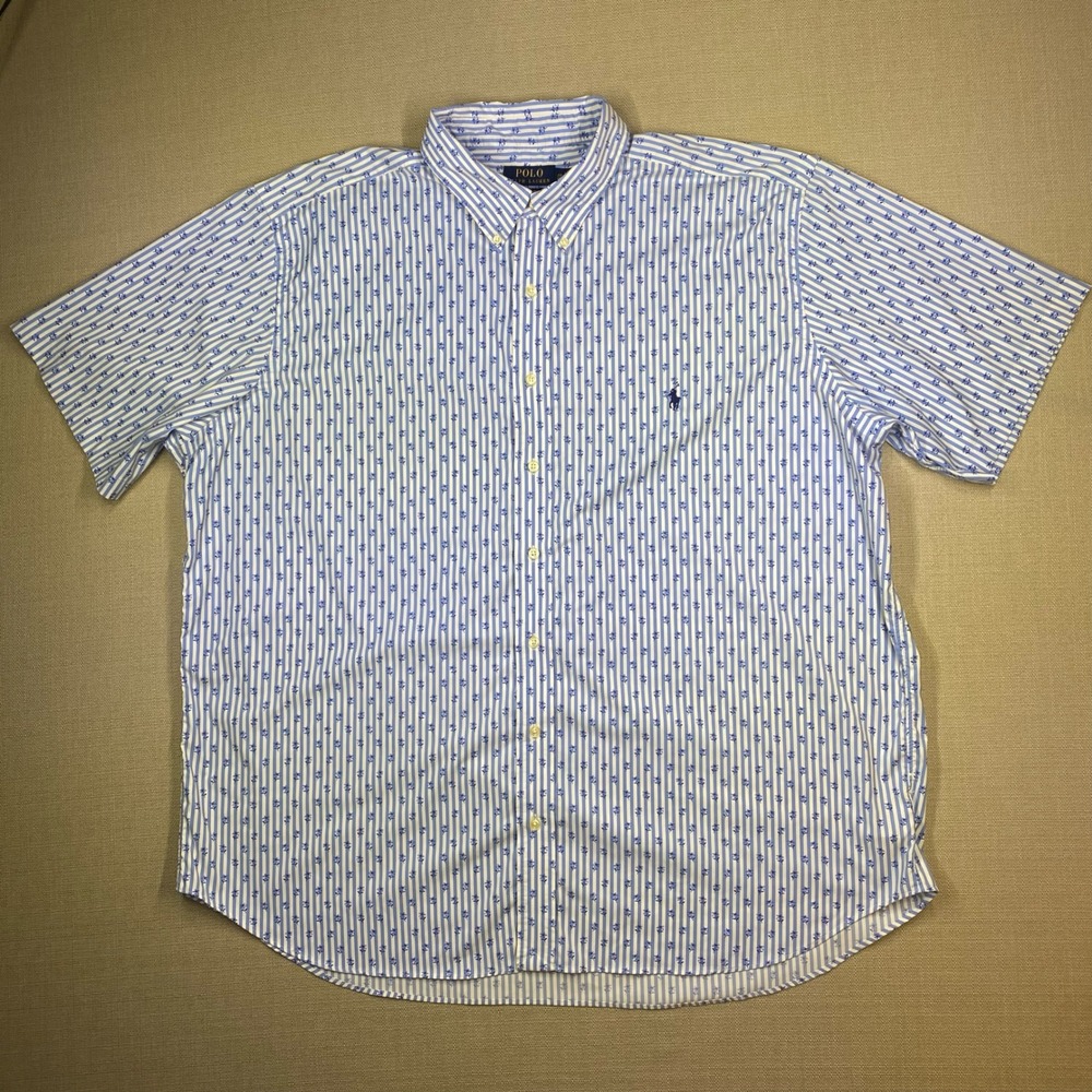 Polo Ralph Lauren Mens Performance S/S Shirt Blue Floral Stripe Size 2XB